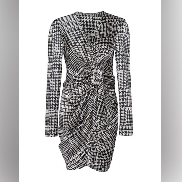 Houndstooth draped embellished mini dress - Picture 3 of 5